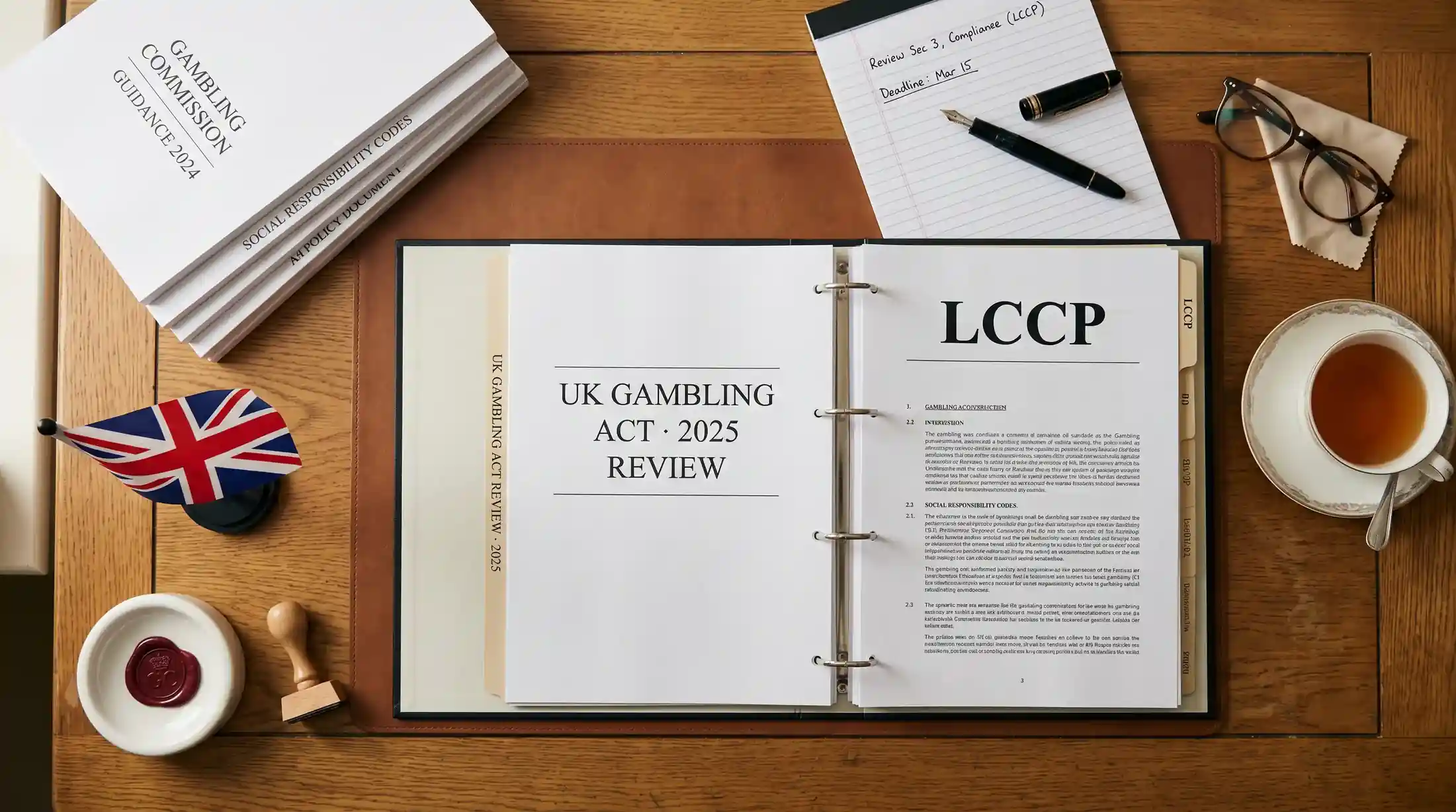 UK Gambling Commission regulatory documents on a desk